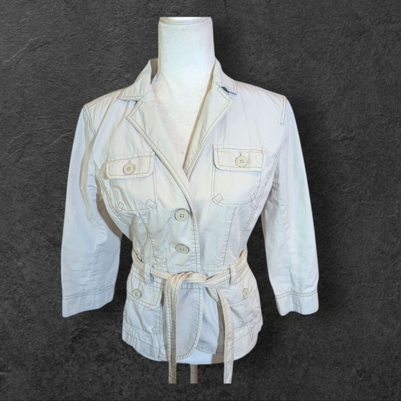 LOFT Cream Fitted Utility Cotton Belted Jacket Bella Swan Vibes Sz S - Picture 9 of 10